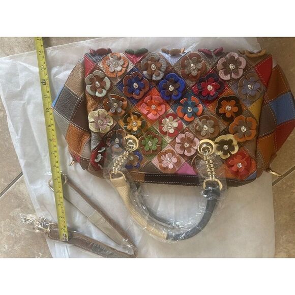 New Genuine Leather Multi Color Purse Satchel - Picture 9 of 10